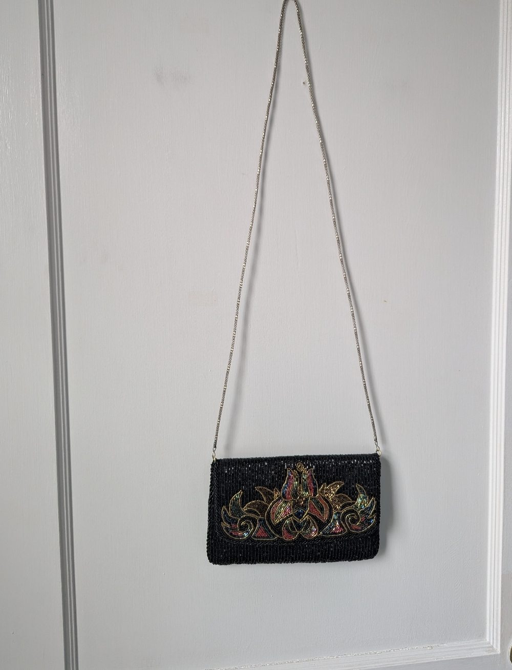 La Regale Vintage Unique Beaded Black Chained Shoulder Bag Wedding Prom Gatsby - Picture 4 of 11